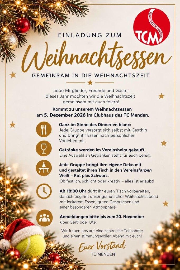 Flyer zur Einladung zum Weihnachtsessen am 5. Dezember 2026